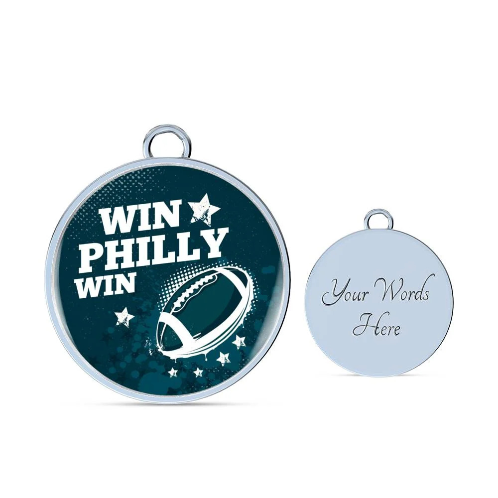 Win Philly Win Philadelphia Personalized Engraved Silver Circle Bangle Bracelet